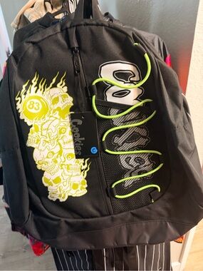 Cookies Black Backpack with Neon Yellow Skull Graphic
